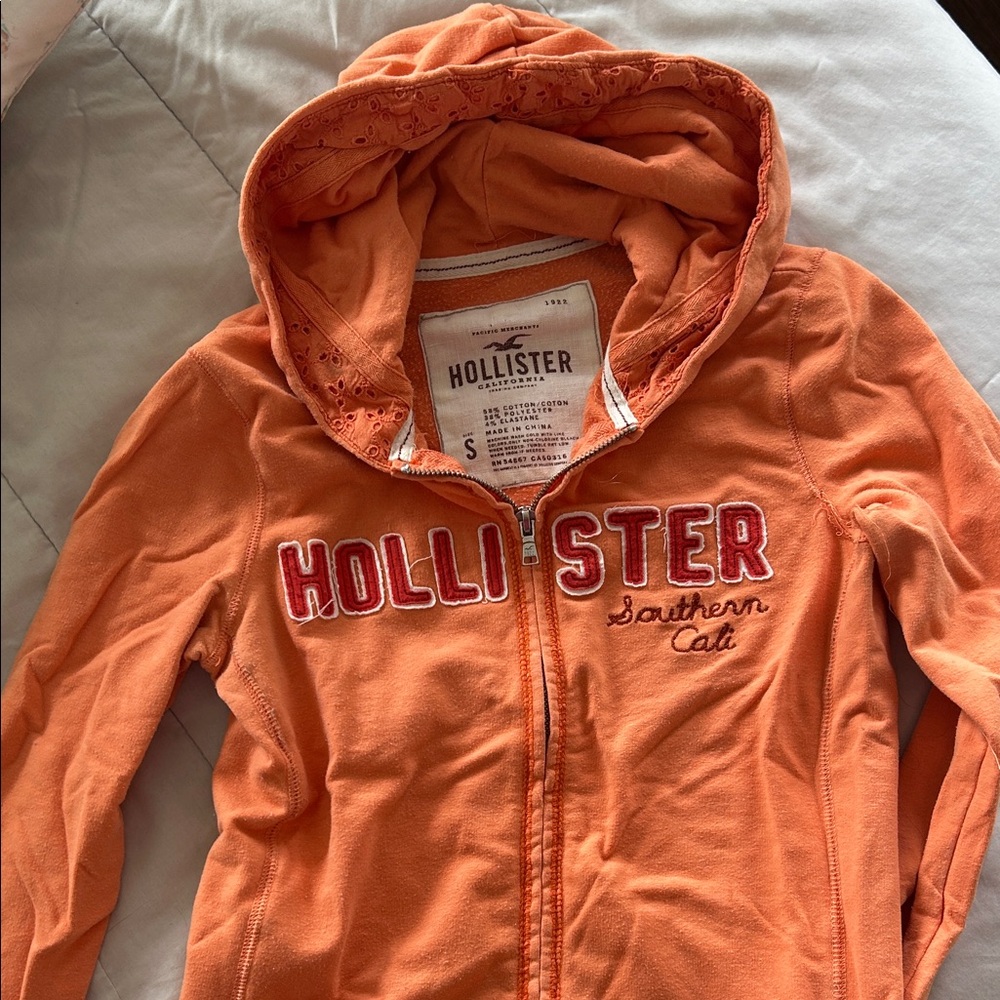 Hollister Bright Orange Embroidered Zip Hoodie